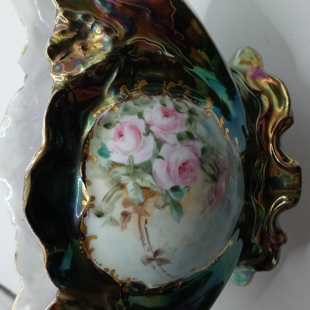 Gorgeous Antique Hand Painted and Signed Luster Ware and Roses Centerpiece Bowl - Picture 6 of 11
